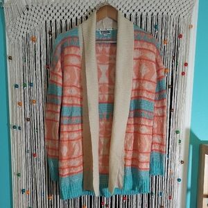 Roxy Southwest Desert Tribal Print Knit Open Cardigan Sweater